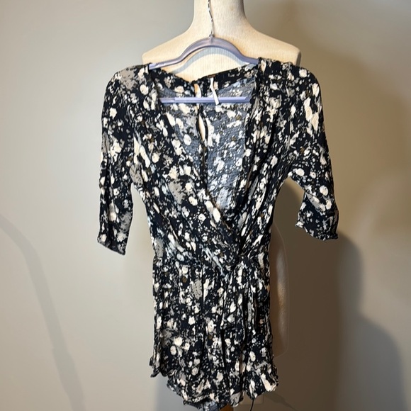 Free People Black and White Ruffled Wrap romper - Picture 1 of 5